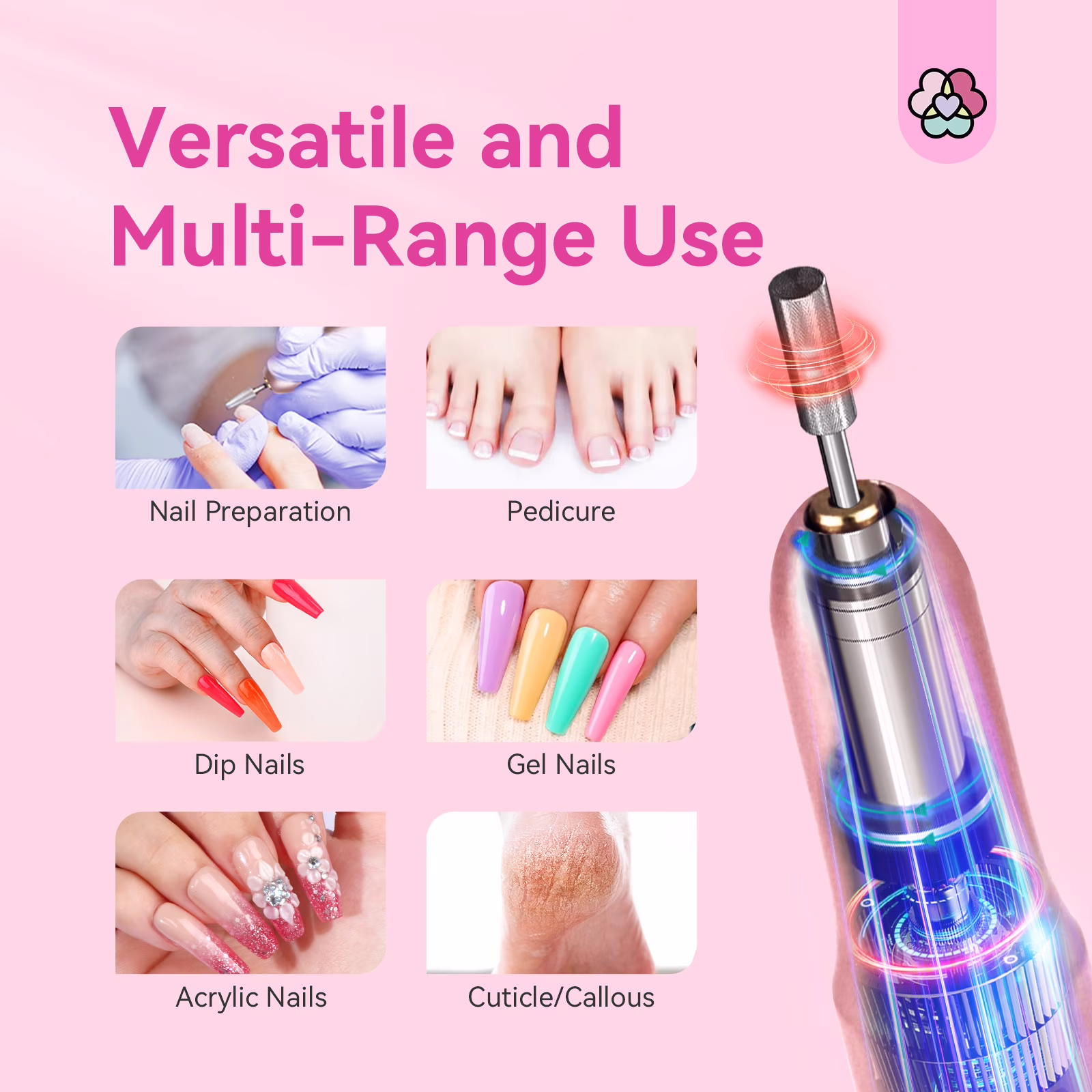aa7a2f85f32fd3c61cbec3c715bc2c41cf79587b8c7a4bc7653f0e04f2415711 Saviland Electric Nail Drill - 20000 RPM Corded Electric Nail File Kit with 6 Bits & 51 Sanding Bands, Gold