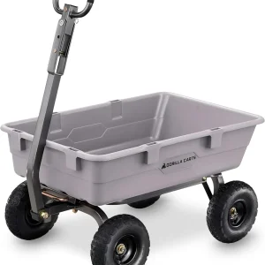 Heavy Duty Poly Utility Dump Wagon Garden Cart w/Pneumatic Tires, 6 Cu Ft - 1200 lb Capacity Outdoor Wheelbarrow for Yard, Landscaping  Gardening, Lawn Tractor or ATV Towable-Gorilla Carts(5-Cubic Feet/Pneumatic)