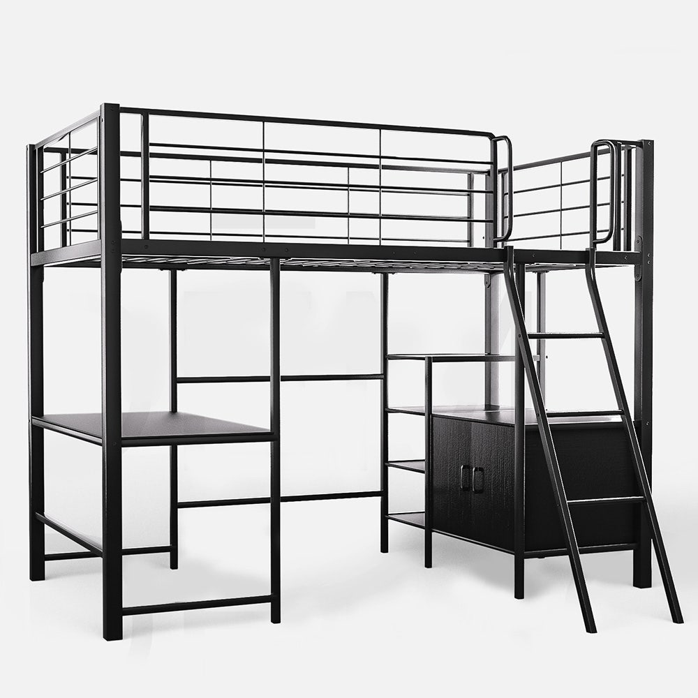 ab690d55ca6435250e6035b258464ee9735b1f5d22db7ece90c40ee2be6ccfda Gaming Loft Bed with Desk and Storage Cabinet, Steel Metal Frame, Space Saving Design, for Single Mattress, Matte Dark Grey(Default Title)