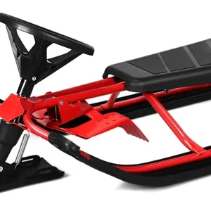 Snow Racer Sled, Ski Sled Slider Board with Twin Brakes(Red)