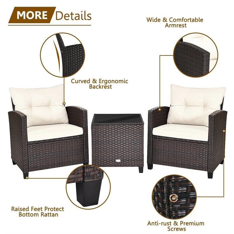 ac80cb51e00c155df0140bc2cb100f21bb03daf7fa732757b60f0c312c2e2918 3 Pcs Rattan Patio Conversation Set Outdoor Wicker Sofa Set with Washable Cushions Coffee Table(White)