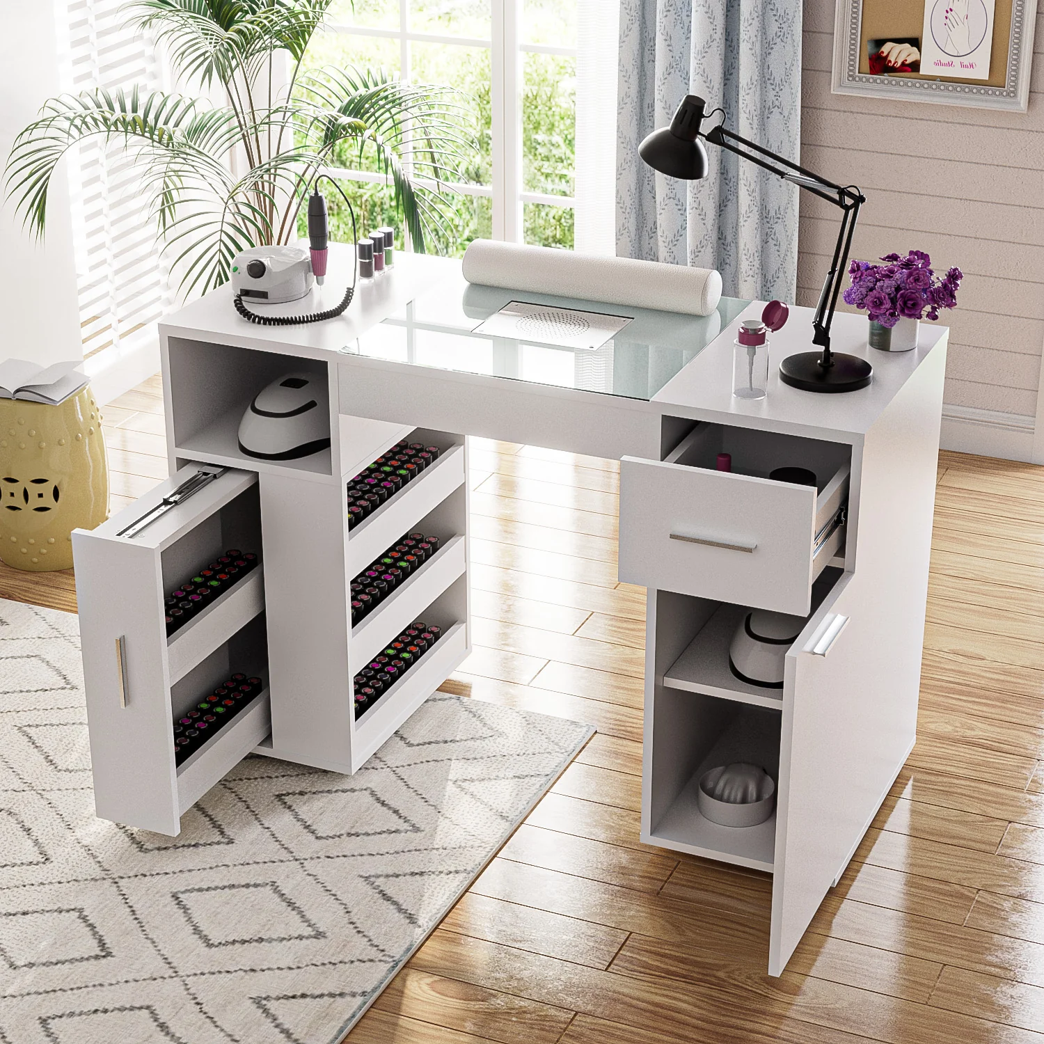 ad17516164ce33df8533e566303a5e0aeb89eb31a5ac2a8b669a004f31861437 Manicure Table with Glass Top White