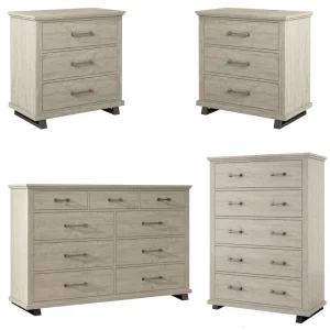 Farmhouse 4-Piece Bedroom Set - 2 Nightstand, 1 Chest and 1 Dresser(Beige)