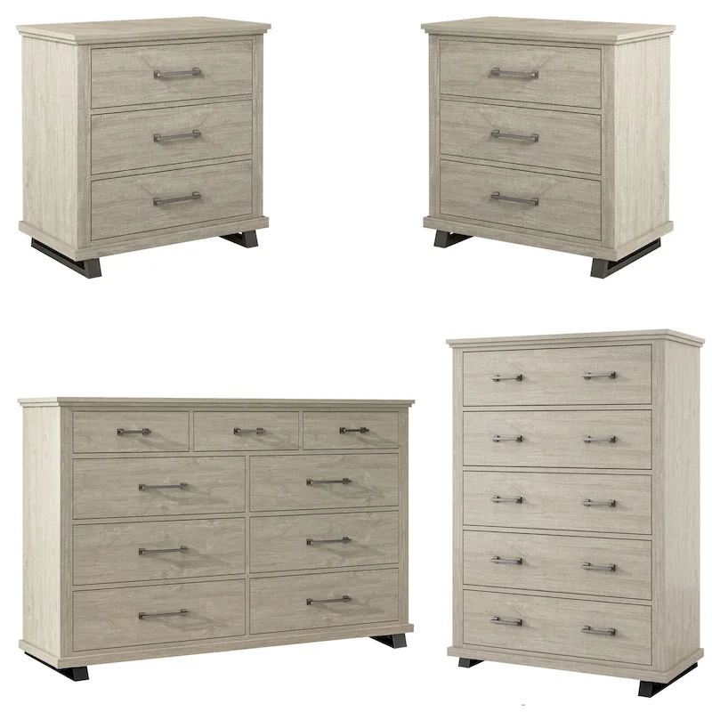 ad64165f7ebe11f6577c4fa9e38c300d7ac7d3da35ef79daffa78fa22968a306 Farmhouse 4-Piece Bedroom Set - 2 Nightstand, 1 Chest and 1 Dresser(Beige)