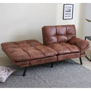 Futon Couch Sofa Bed, Faux Leather Sleeper Futons Convertible Loveseat Furniture for Compact Small Space, Dorm, Living Room(Black)
