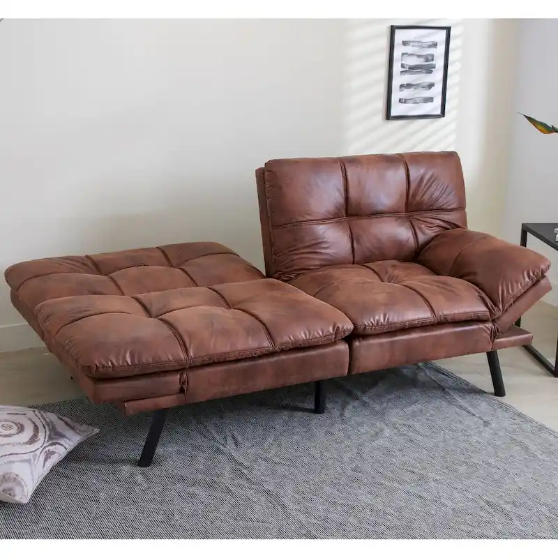 adac09fee936c374952643b71fb1150444c91b544769791010c5e695c5f1e3b3 Futon Couch Sofa Bed, Faux Leather Sleeper Futons Convertible Loveseat Furniture for Compact Small Space, Dorm, Living Room(Black)