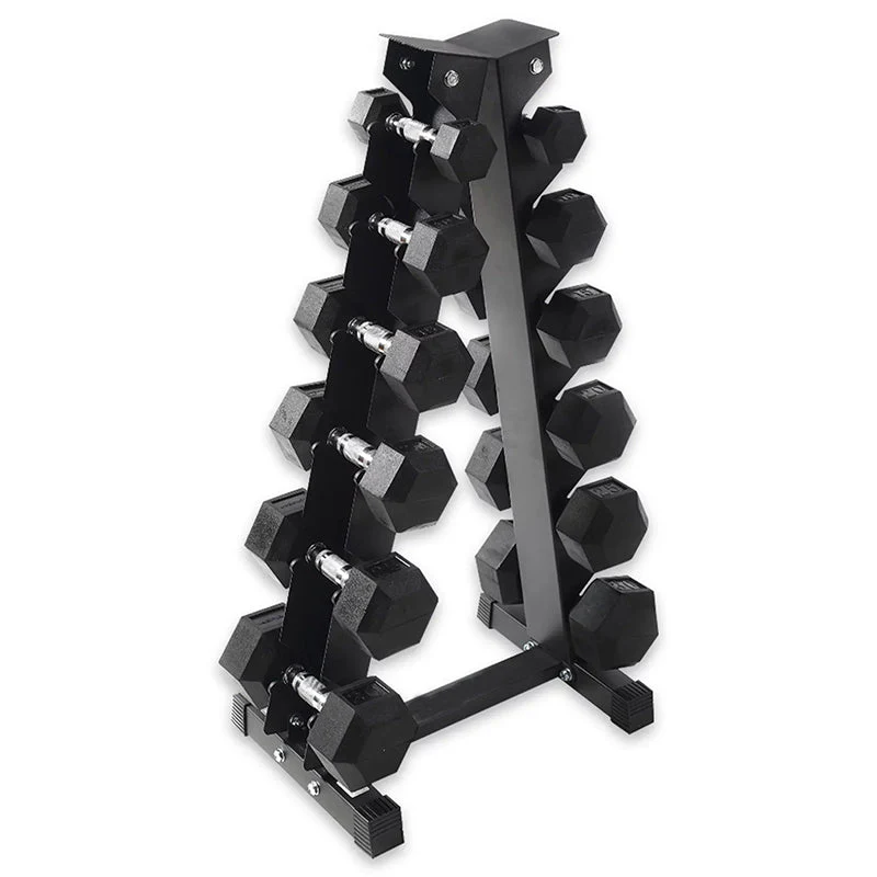 aec8f6a6e9892f1e3b7ac4b648e013341b5db97a5037e4f0564add8ef86732df Fitness Heavy-Duty Rubber Dumbbell Weight Set with Rack, 210 lbs (5-30 lbs)