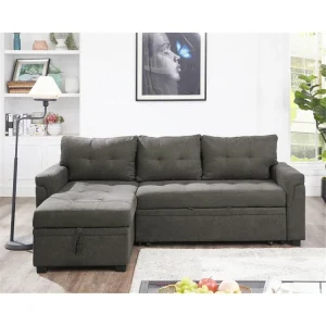 Convertible Reversible Sectional Sofa with Pull-Out Sleeper Bed, Hidden Storage Chaise, and Durable Legs(Espresso, Velvet)