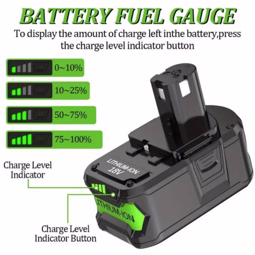 aee9e788185274794bf7737fe6569748ec28165d22a74f7cda21dbf64bafe829 2Pack 8.0Ah 18 Volt Replacement for Ryobi 18V Battery ONE Plus Li-ion P108 P102 P103 P104 P105 P107 P109 P122 PBP005 PBP004 PBP003 PBP002 RB18L50 BPL1820 Cordless Power Tools with LED Indicator