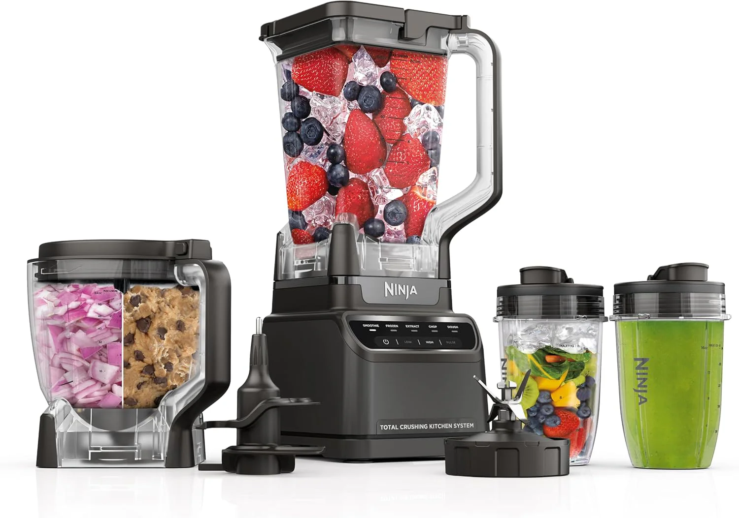 af3fc167be0ba7673ecb0a3ea465ca40d2ae6c0e134cea68da64796a49d33228 Ninja Blender, Mega Kitchen System, 1500W, 4 Functions for Smoothies, Processing, Dough, Drinks More, with 72 Blender Pitcher, 64 Processor Bowl, 2 Nutri Cups + Lids, Black, BL770(Pitcher+Bowl+(2) 18-oz. Cups)