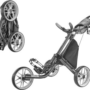 3Wheel Golf Push Cart - Golf Trolley Foldable Collapsible Lightweight Pushcart with Foot Brake - Easy to Open  Close(Dark Grey)
