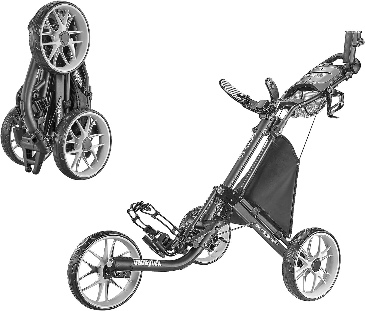 af61e93ef518b62f42643c1c4226cba519015dcfa6efcf0b1455f1a5bcf0b5bc 3Wheel Golf Push Cart - Golf Trolley Foldable Collapsible Lightweight Pushcart with Foot Brake - Easy to Open Close(Dark Grey)