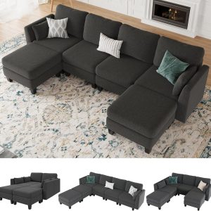 Modular Sectional Sof Convertible U Shaped Sofa Couch with High Density Memory Foam(Dimgrey)