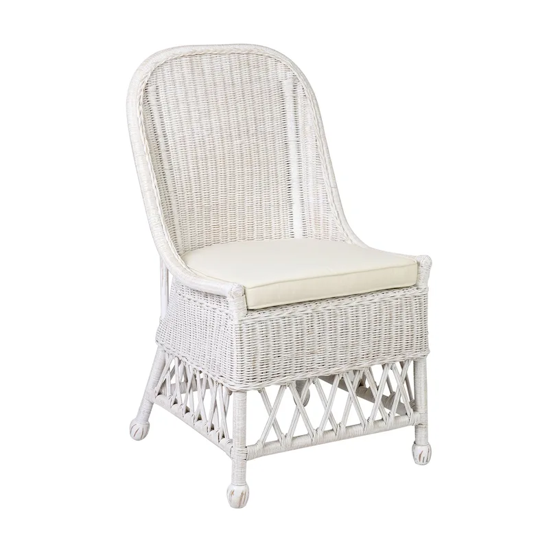 b0408b352472394cadadcaec730674ef092ada2569ac8de376d9efd1cfa5c521 Natural Rattan Cushioned Dining Accent Chair by East at Main(White Armless)