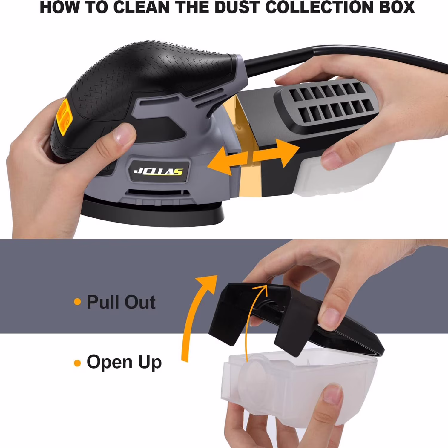 b07e1e6625ec265faa209b09026d651ca6d5d6811dedd34e890162f78d582569 JELLAS Electric Detail Sander, 220W Compact Sander Machine for Wood, 13,000 RPM Sanders with Dust Collection, 16PCS Sandpapers, Finger Sanding Attachment and Sanding Pad Included
