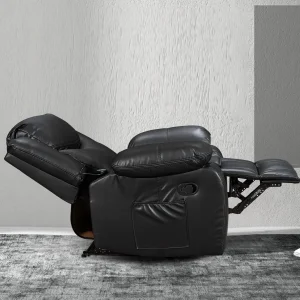 Wide Seat Durable Leather Massage and Heat Recliner(Black+Massage and Heat Recliner)