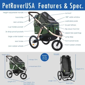 Jogging Sports Stroller with Comfort Rubber Wheels/Zipper-Less Entry/1-Hand Quick Fold/Aluminum Frame for Small/Medium Dogs, Cats and Pets (Green Camo)(Camo Green)