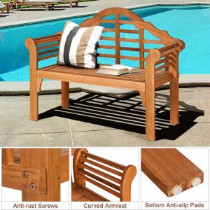 4 FT Folding Outdoor Bench for Park Garden, 2-Person Eucalyptus Wood Bench Loveseat Chair(Default Title)