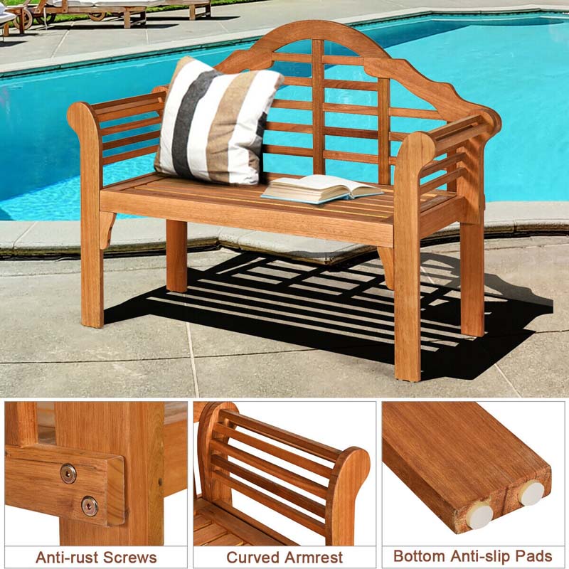 b1ee55da2316045b96bc98d2b0c9475945b26681b2d52a953752e5ce42005774 4 FT Folding Outdoor Bench for Park Garden, 2-Person Eucalyptus Wood Bench Loveseat Chair(Default Title)