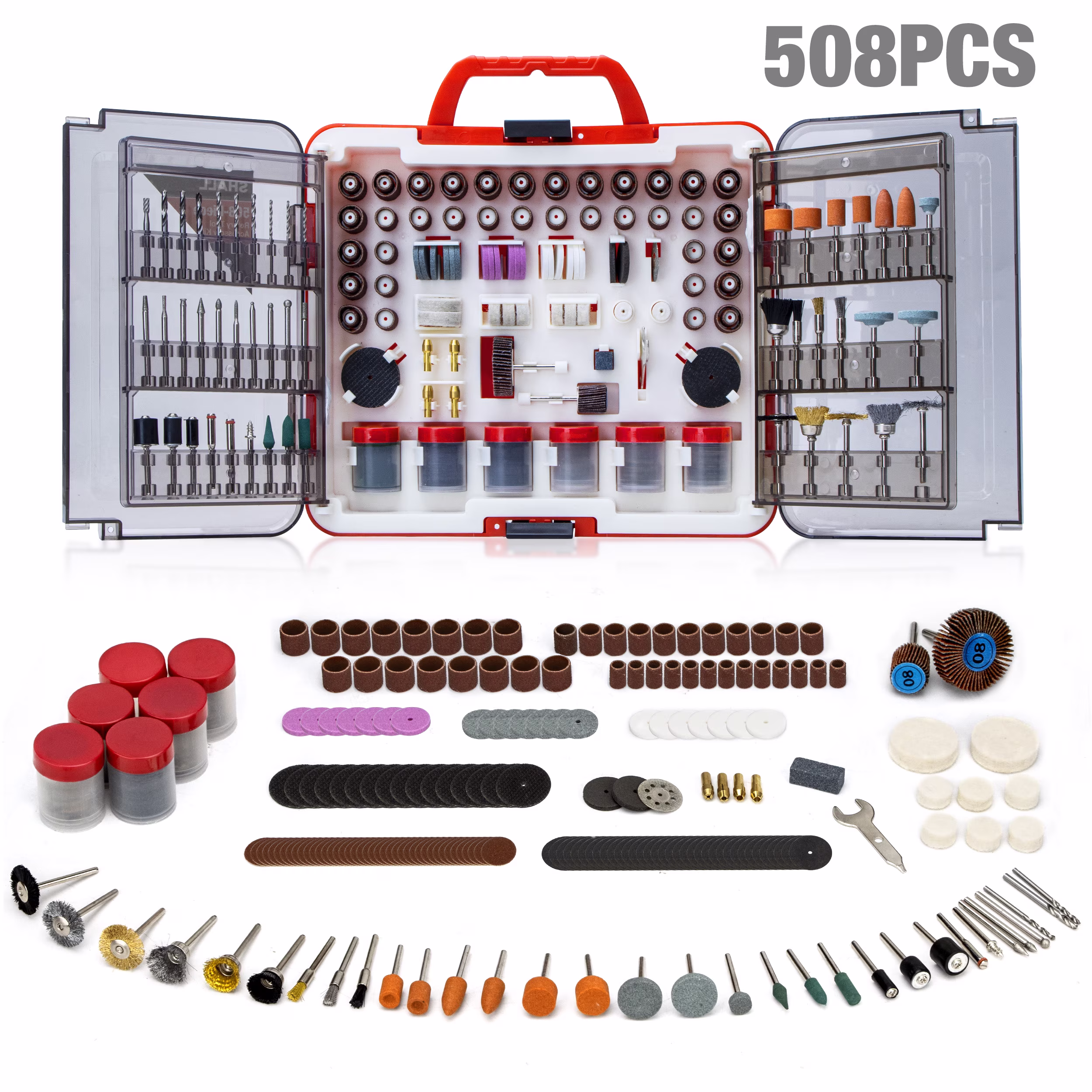 SHALL 508 Pcs Rotary Tool Accessories Kit, Rotary Tool Attachments with Carrying Case, Universal Rotary Tool Bits for Sanding, Cutting, Grinding, Drilling, Carving, Engraving, Polishing, Cleaning