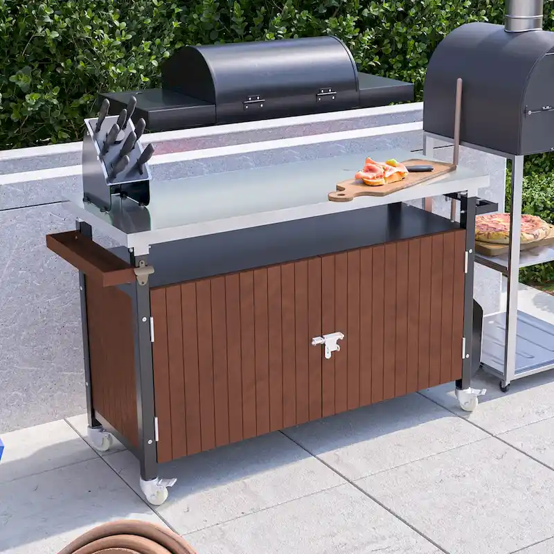 b1f1f104d34e108b43ec1607ae0a05a115972d5867ac1f1ec9e481d88fc640a3 Outdoor Grill Cart With Stainless Steel Tabletop(no include stool)(Default Title)