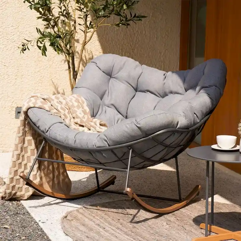 b2a54ddd225bd2a02c71d25c88e8c01546cc48eee18396cb27e64ab3ff44ac72 Giant Patio Rocking Chair, Indoor Outdoor Egg Freestyle Chair with Cushion Upholstered Modern Lounge Chair for, Garden, Backyard(Grey)