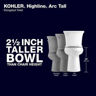 b2a8bed862d768b23a0f88f277459e0764e31846a5cdb4a948bfd4fb55af6bfd KOHLER Highline Arc Extra Tall Elongated Toilet 1.28 GPF White with Seat