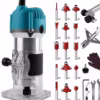 Gewna 800W Compact Wood Router with 1/4" Collet,30000 Rpm , Includes 15 Pcs Bits ,for Trimming, Grooving and Woodworking,Red