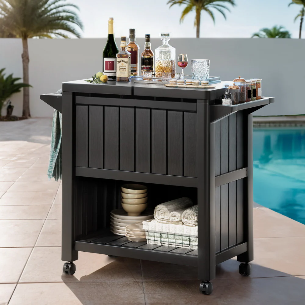b324c7ce9bd419ae1cdaaca689f5eb227ae9be65e51d56769b2f4ca9b229405c Gardeon Outdoor Storage Cabinet Box 80L Ice Bucket Cooler Rolling Serving Cart Kitchen Trolley
