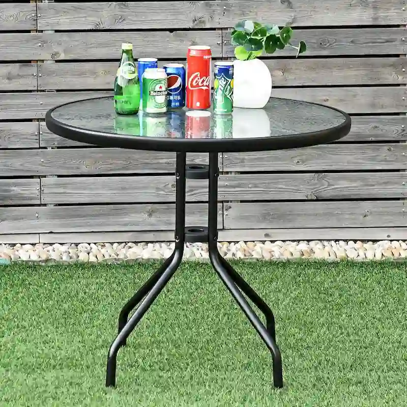 b385de1aac16c36388d918bd18d2f29743c085b8f019996fde610a58ee2dbe8c Costway 32 Outdoor Patio Round Table Tempered Glass Top(Black)
