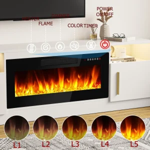 Bossin 70 Fireplace TV Stand with 36 Electric Fireplace, TV Stand for TVs Up to 80, 16 Colors LED Lights/Entertainment Center(Black)