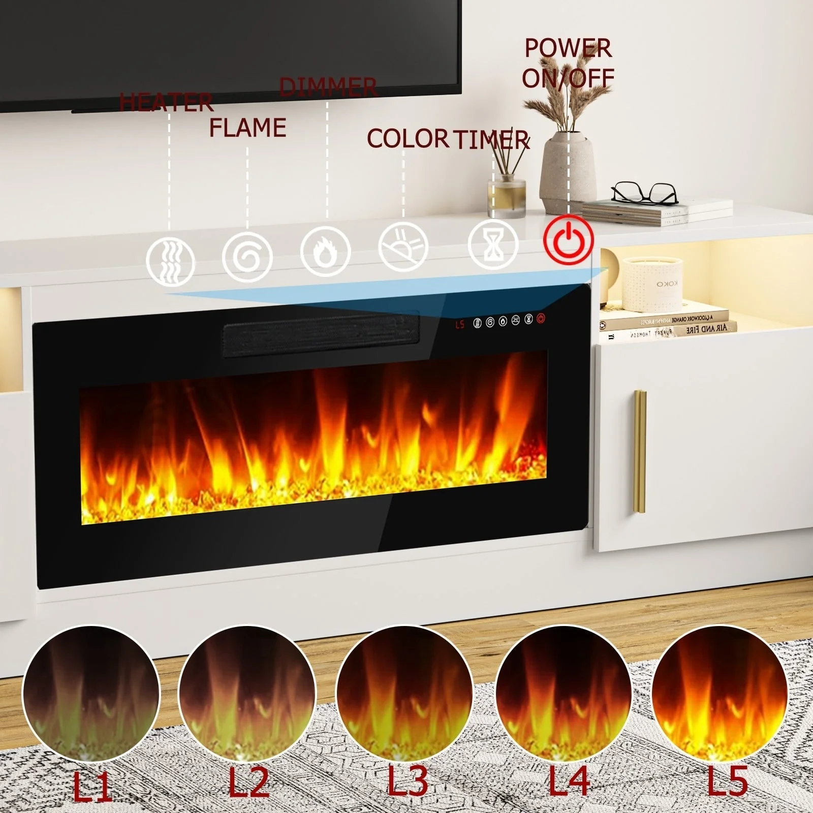 b39e5536e81a4ead858e5c701d9144feddc22bdba3b744949afb69f45515f827 Bossin 70 Fireplace TV Stand with 36 Electric Fireplace, TV Stand for TVs Up to 80, 16 Colors LED Lights/Entertainment Center(Black)