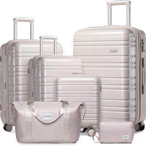 6-piece luggage set, expandable hardshell suitcase set with spinner wheels, lightweight rolling luggage set(6 Piece Set (18/20/24/28/DB/TB)/Glossy Very Berry-6PC)