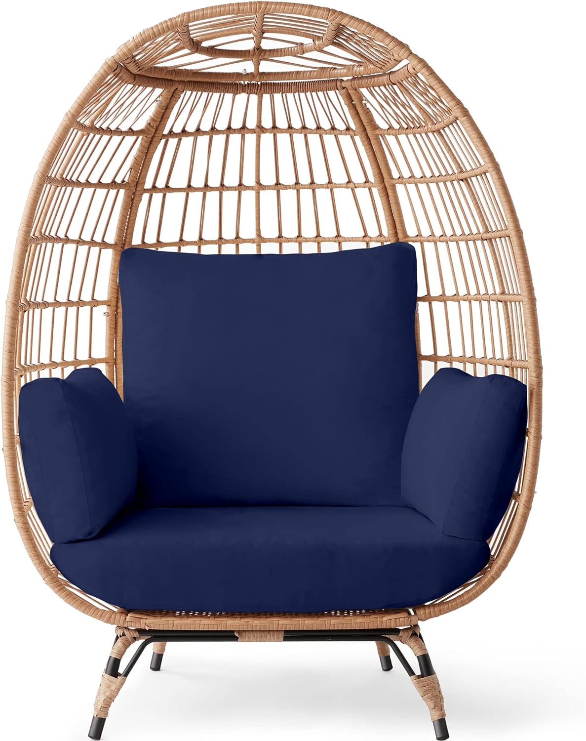 b4240c8ed87b5fe6dd18744ac8c1d77ff33807ff5901236069c8ac556f899a0b Best Choice Products Wicker Egg Chair Oversized Indoor Outdoor Lounger for Patio Backyard Living Room w/ 4 Cushions Steel Frame 440lb Capacity - Ivory(Navy/ONESIZE)