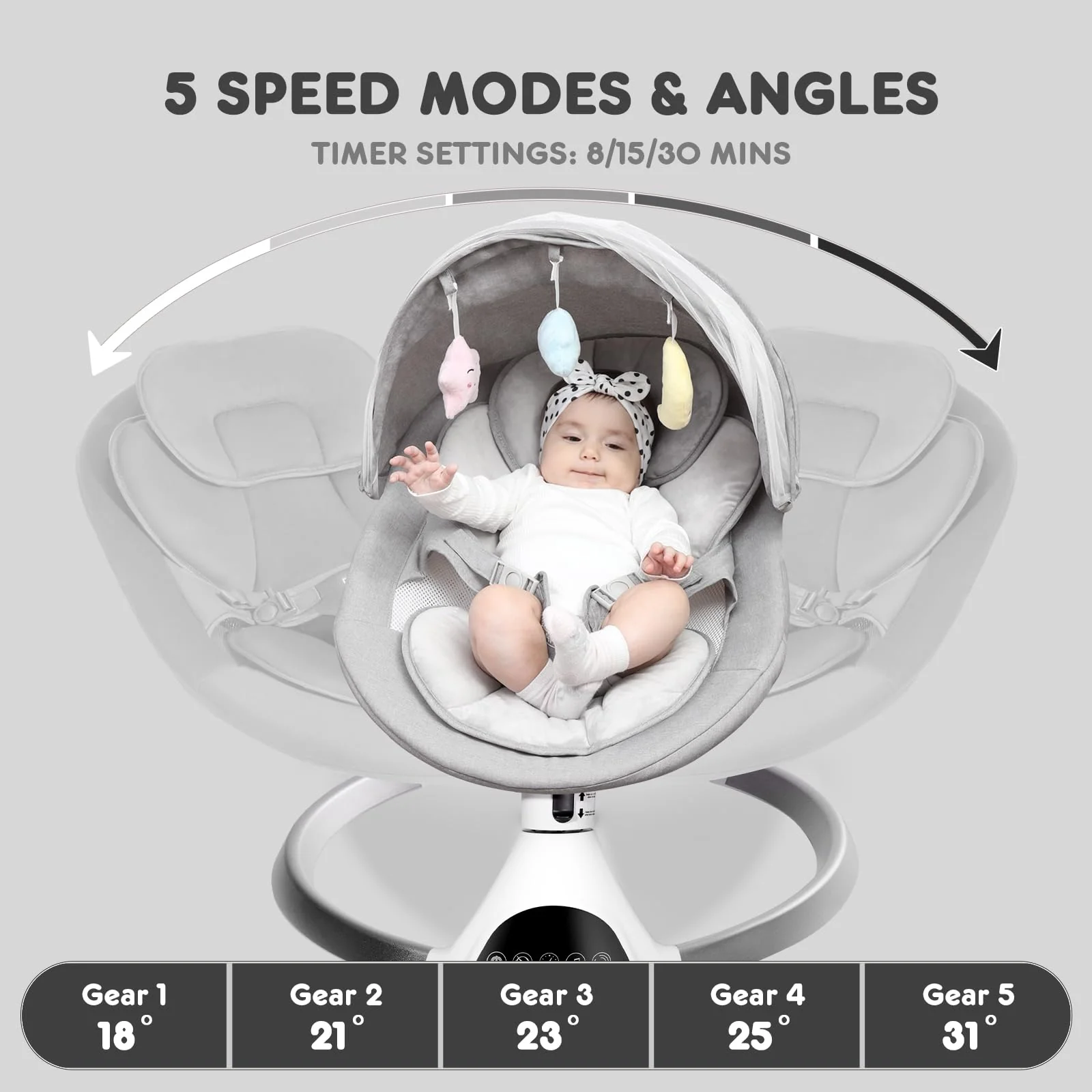 b43b0a5a3ed588b2731f45f8fced5d5e3475aa226107142f3202f490b571beff HARPPA Electric Baby Swing for Infants to Toddler with 5 Speed(Color/Khaki)