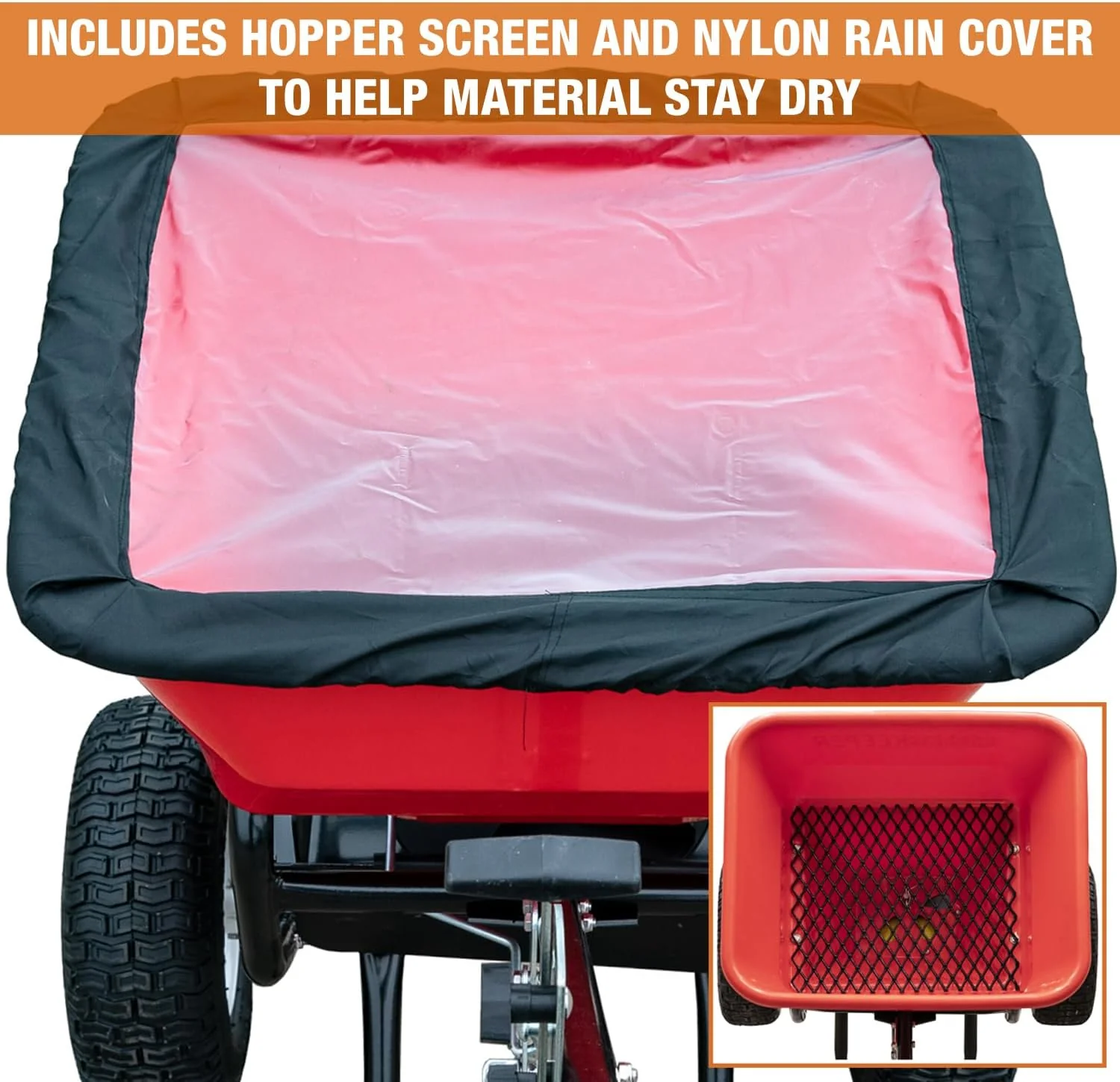 b43e57df42ec7c9169fb93ac7b8b1b59fe2172cc5055bedaaa38d53ac714ed15 Walk Behind Push Spreader, 100lb Capacity, For Salt, Ice Snow Melt, Included Grate Cover With Enclosed Gearbox for Protection.(Spreader)