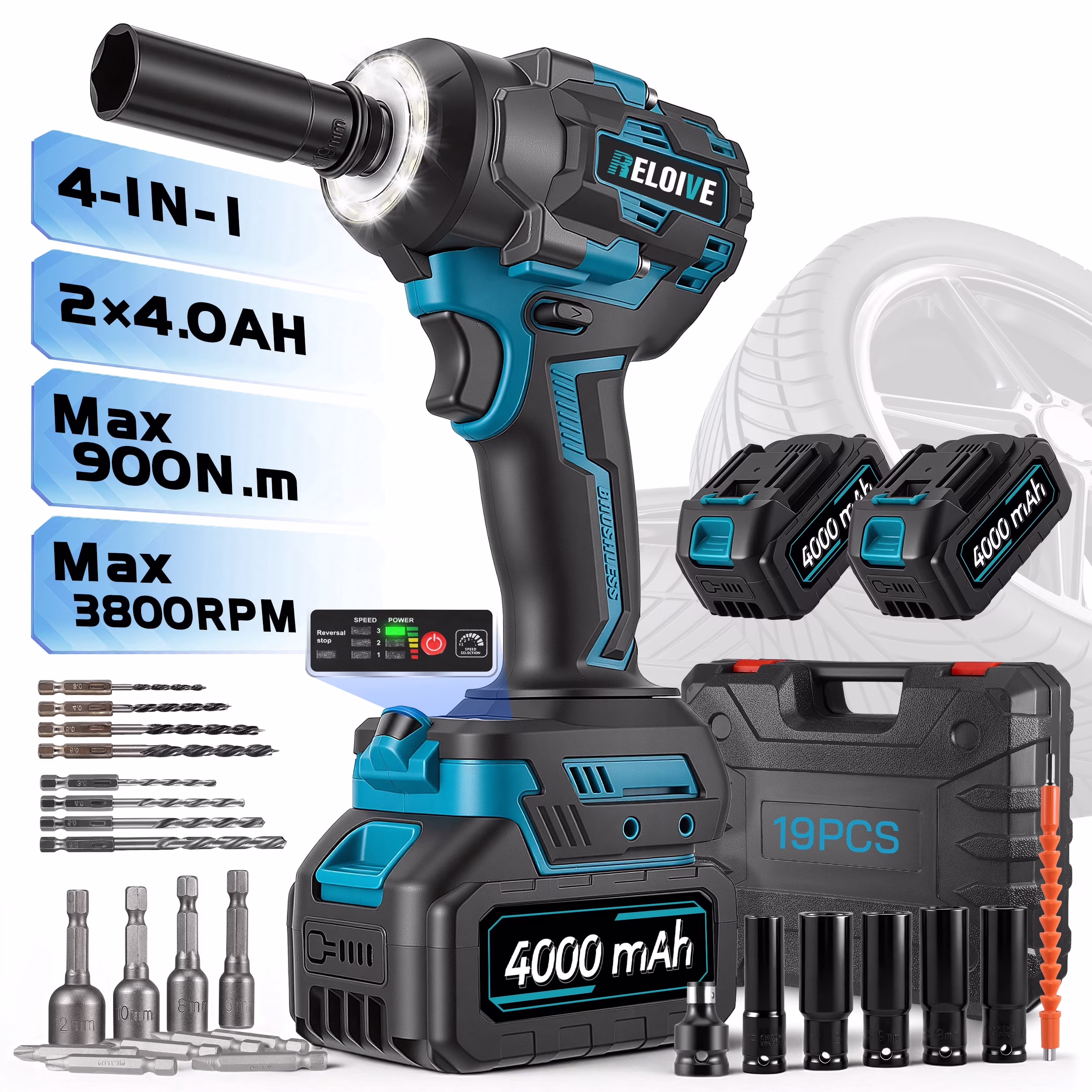 b44f7eed45bdf56ab992b36bde880892d6b16c4123af9aa07137eaa395a3d895 RELOIVE Cordless Impact Wrench Kit,663.8 FT-lbs(900N.m) Max Torque,1/2" Heavy-Duty Brushless Motor,4-IN-1 Electric Impact Driver,2 x 4.0Ah Batteries for Car Home Repair