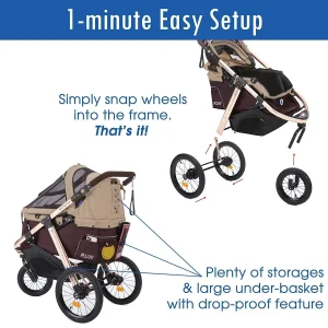 Jogging Sports Stroller with Comfort Rubber Wheels/Zipper-Less Entry/1-Hand Quick Fold/Aluminum Frame for Small/Medium Dogs, Cats and Pets (Green Camo)(Green)