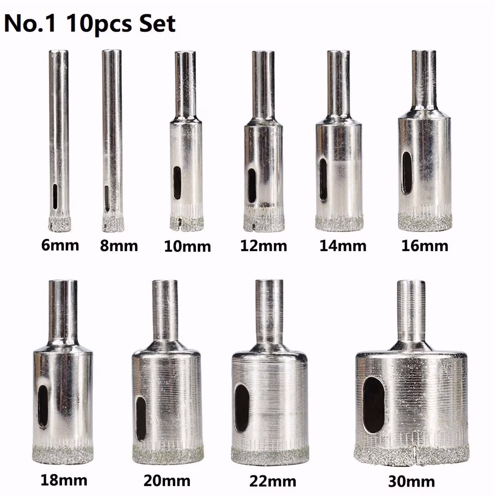 b4b98f8e47f8a13de45f68755493be108132aeb7f45fe58eaedc78c90a37c495 10Pcs Diamond Hole Saw Drill Bit Set 6-30Mm Maker Cutter Glass Ceramic Tile