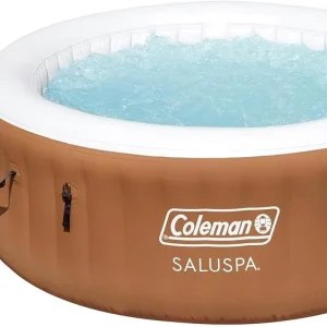 Coleman SaluSpa Miami AirJet 2 to 4 Person Round Inflatable Hot Tub Portable Outdoor Spa with 120 Soothing AirJets and Insulated Cover, Black(Orange/Energy Efficient)