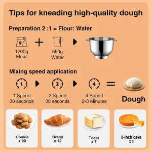 Stand Mixer 6.5 Qt 660W 6-Speed Tilt-Head Food Dough Mixer, Kitchen Electric Mixer with Stainless Steel Bowl,Dough Hook,Whisk, Beater, Egg white separator(6.5-QT/Blue)