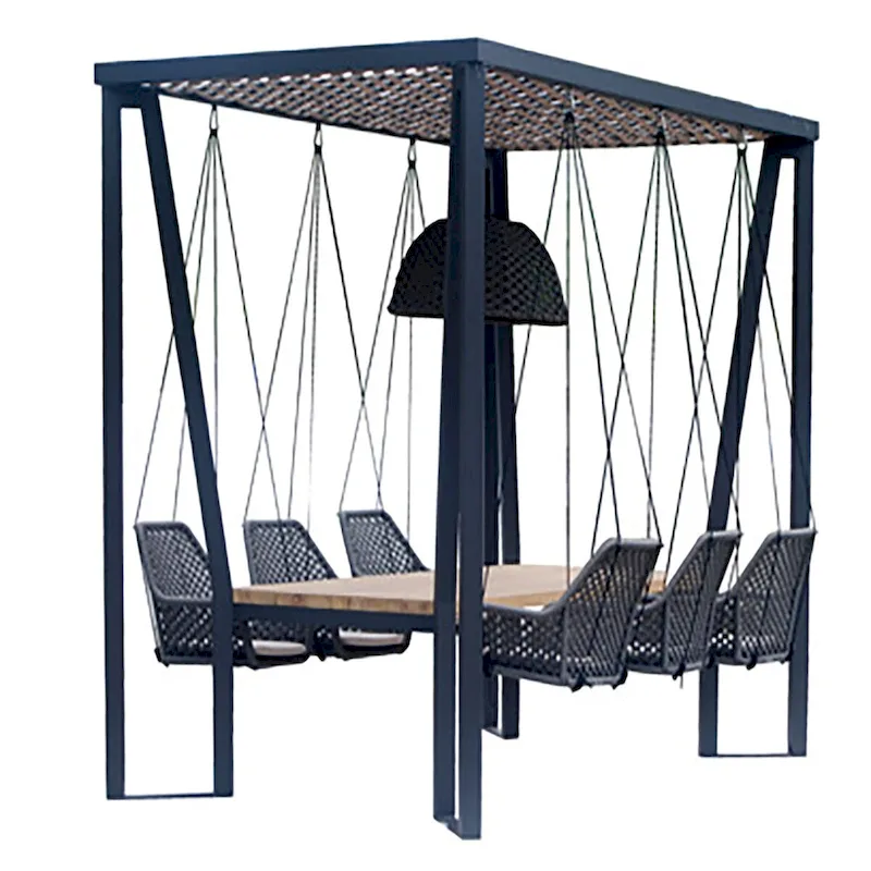 b5c3788c4b938f69cfe626c5dc76cbd71eacb9a25d35a00c2c640c359d329dc4 Skyline Design Horizon Pergola with Lamp, Hanging Chairs Teak Table(Beige)