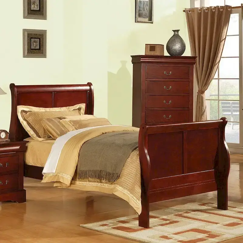 b63f98952c684c6dab72d8822aa26c6e388881053eb040d514bcbd1c7eb84ea7 Twin Sleigh Bed in Transitional Style - Louis Philippe III Collection, Requires Box Spring, Cherry(Cherry)