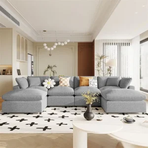 Modern U-Shape Sectional Sofa, 2 Large Chaise with Removable Ottomans(Grey)