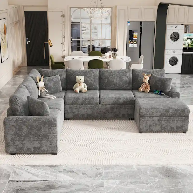 b6b504dbed8ba21d28497359b97b641fcf50389d01a19403274b2218f9d3a927 Sectional Sofa Pull-out Sofa Bed Sleeper(Grey)
