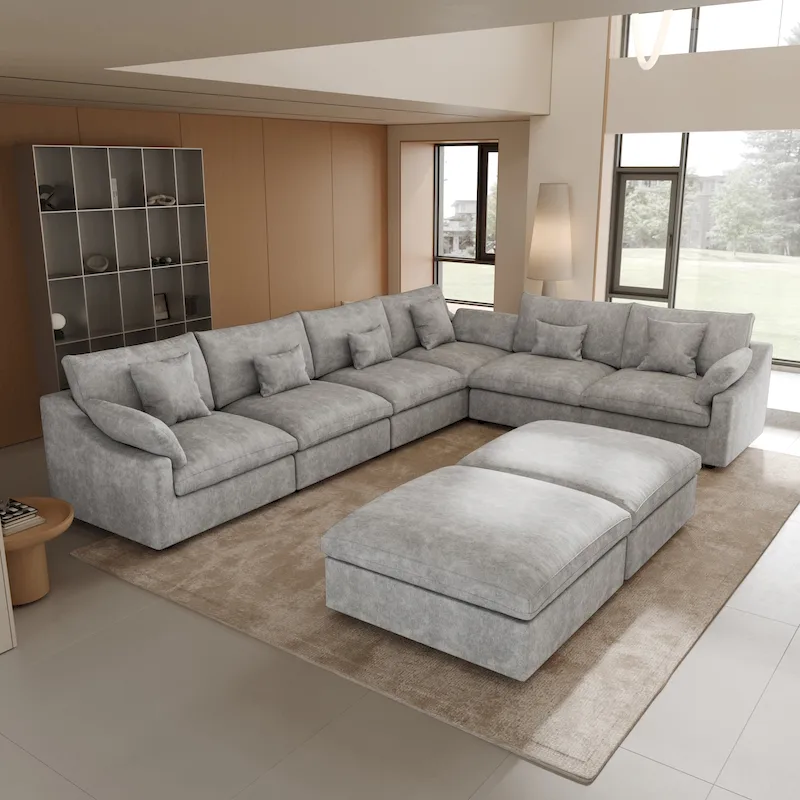 b6b6bf9ab399be1080b8ab20e4d075aec023b653cbf9be9ab40c6b161b42c52e Large Linen Corner Sectional Sofa Couch for Living Room Set(Grey +2 Ottoman)