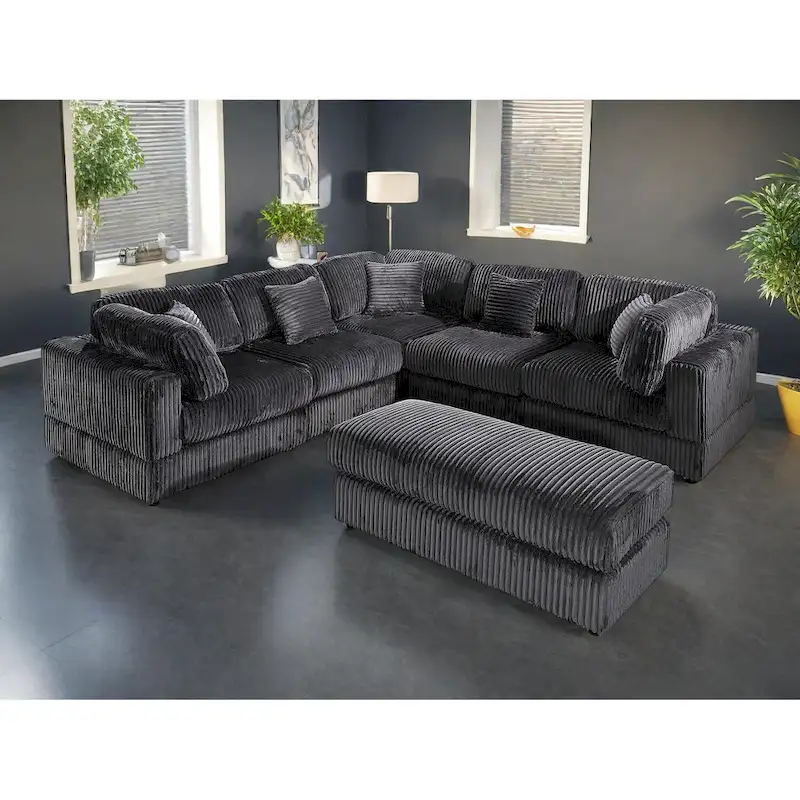 b718f1bb507feb27e8b08b7749d4ceb12659a3c47411d3d4508568d848382d9c Oversized 6-Piece Corduroy Upholstered L-Shaped Modular Sectional Sofa, DIY Combination
