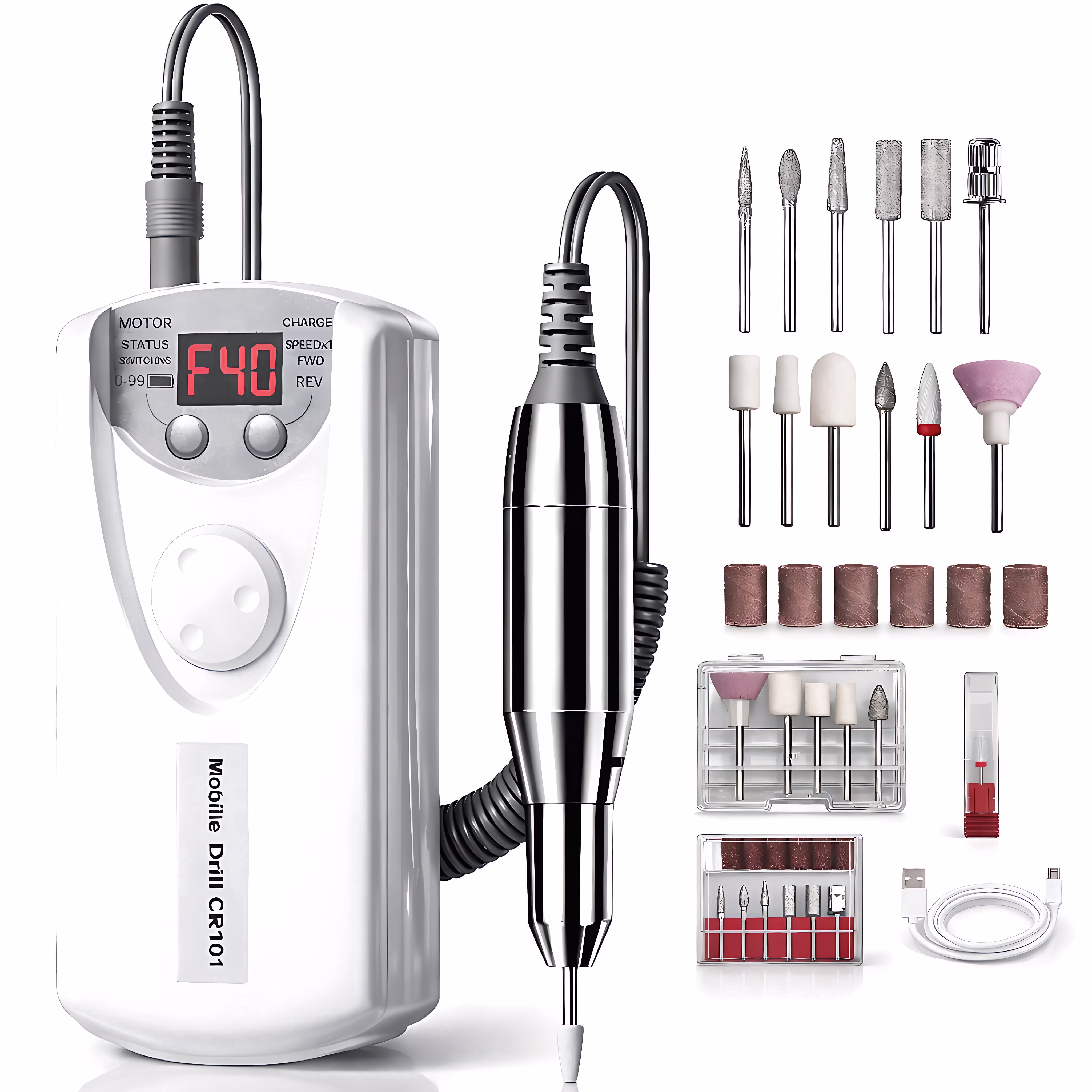 STARBIAO Electric Nail Drill Kit 40000 RPM, Rechargeable Cordless Nail File with LCD Display, Low Heat Low Noise Low Vibration, E-File for Acrylic Gel Nails, Manicure Pedicure for Home Salon