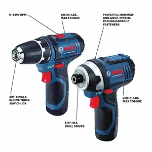 BOSCH CLPK22-120 12V Max Cordless 2-Tool 3/8 in. Drill/Driver and 1/4 in. Impact Driver Combo Kit with 2 Batteries, Charger and Case,Blue(Combo Kit/12V Kit)