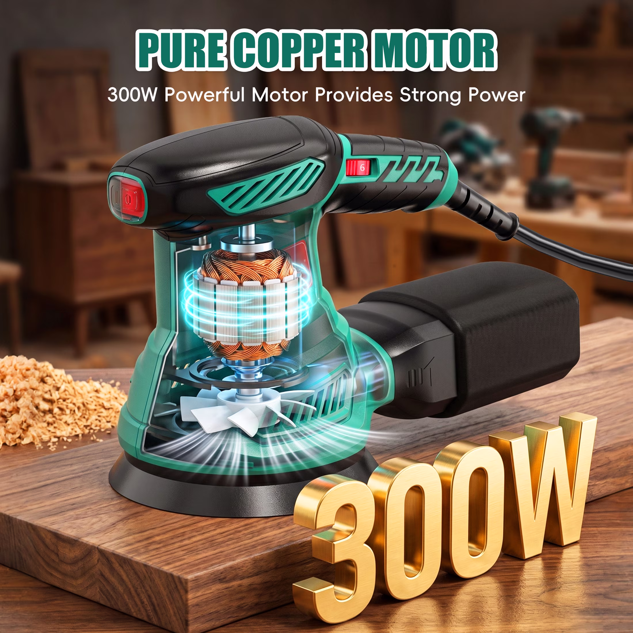 b8e5b34964a1e7e40dbbe07b2ab1aff0d1dea5fc6cbf9ac242e6735ca5e74337 HYCHIKA 5-inch Random Orbital Sander, 13000 RPM 6-Speed with 12 Sandpapers & High Performance Dust Collection System for Wood Finishing and Polishing
